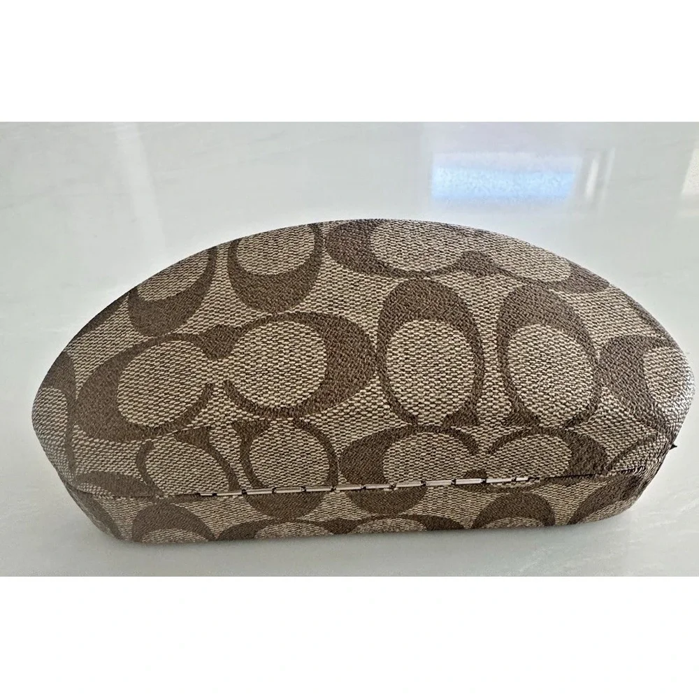 Coach Brown Signature Eyeglass Case Only Hard Shell Authentic w/Cleaning Cloth